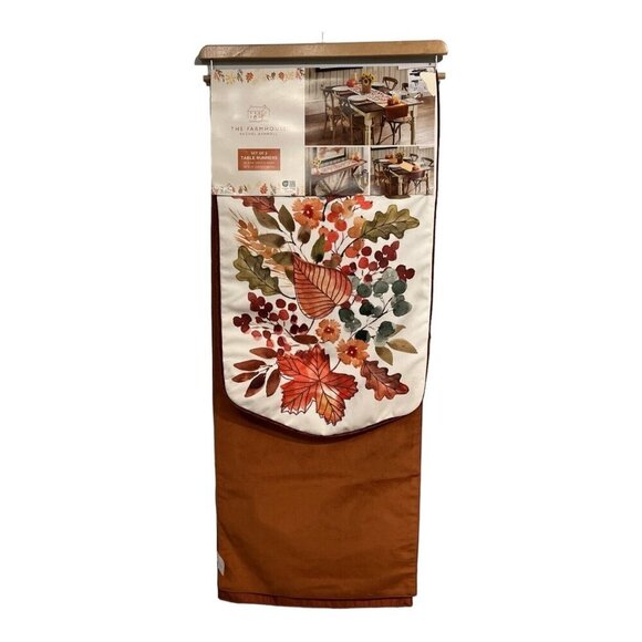 Rachel Ashwell Farmhouse Table Runners Set Of 2 Fall Orange Textured Harvest - Picture 2 of 8
